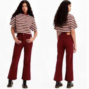 Ribcage Corduroy Cropped Bootcut Pants-Tawny Port - Red-Size 25